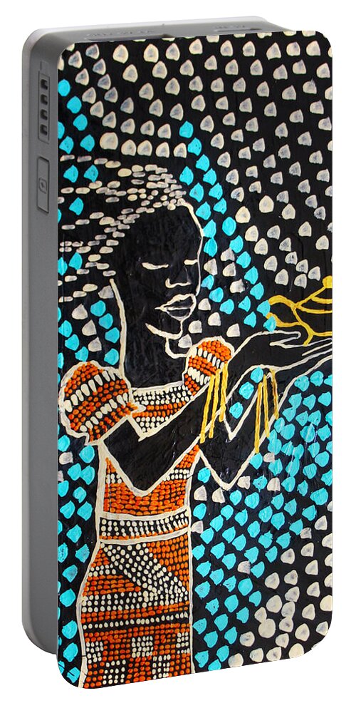 Jesus Portable Battery Charger featuring the painting Shilluk South Sudanese Wise Virgin #1 by Gloria Ssali