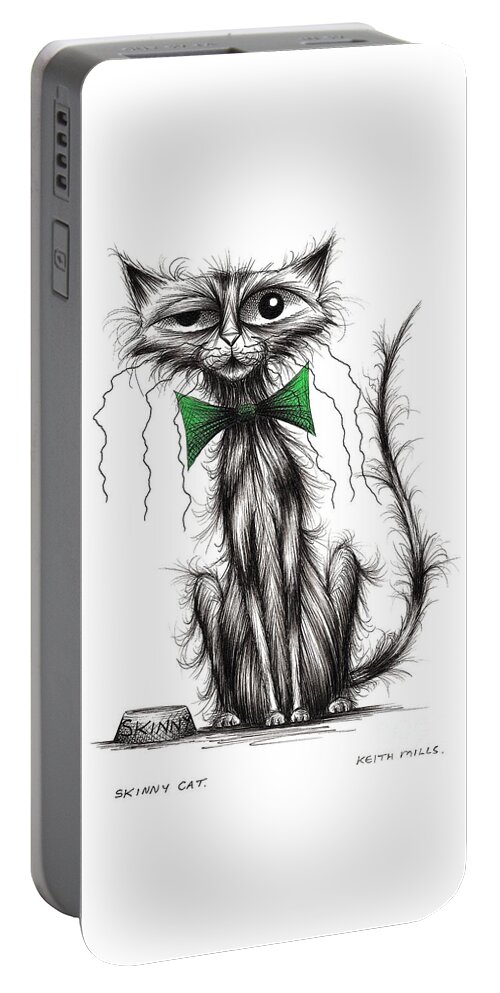 Skinny Cat Portable Battery Charger featuring the drawing Skinny cat #3 by Keith Mills