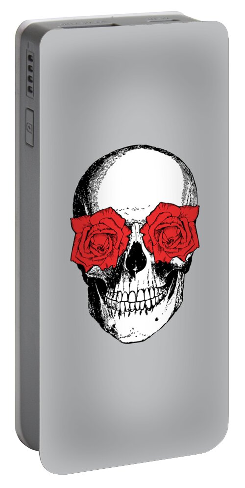 Skull And Roses Portable Battery Charger featuring the digital art Skull and Roses #1 by Eclectic at Heart