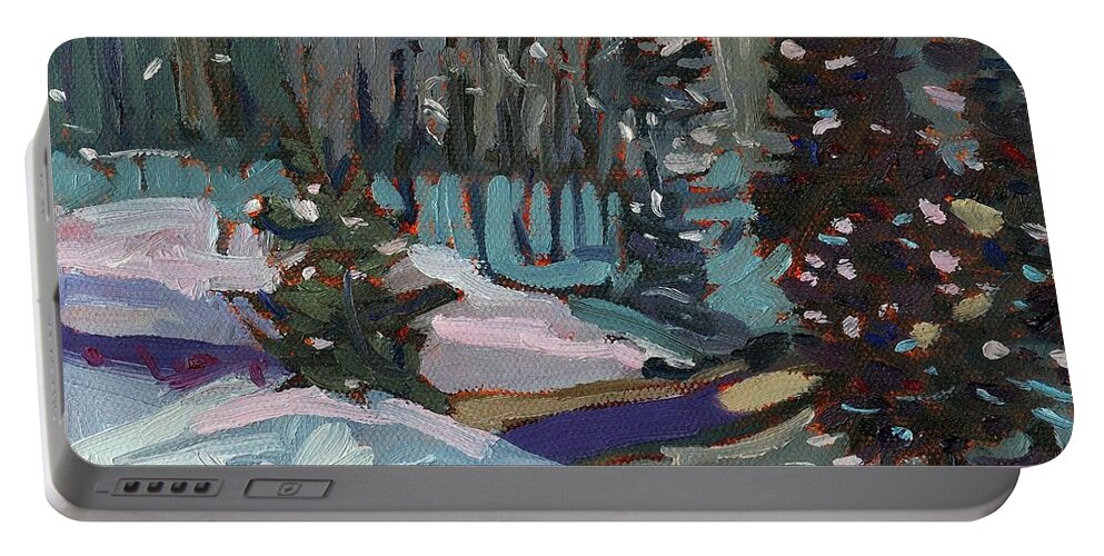 Jim Day Portable Battery Charger featuring the painting Snow Day #1 by Phil Chadwick