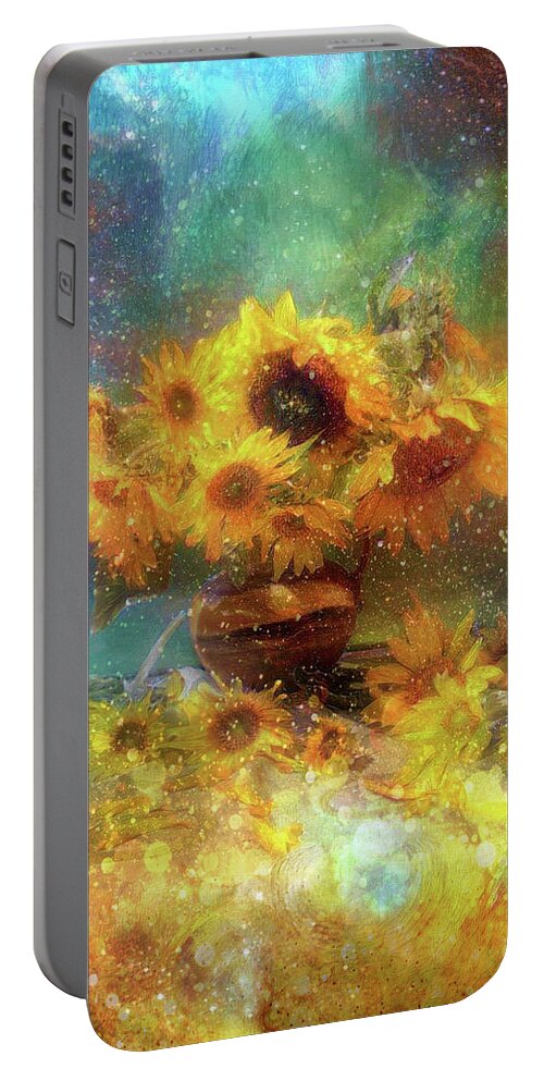 Still Life Portable Battery Charger featuring the mixed media Still life with Sunflowers #1 by Lilia S