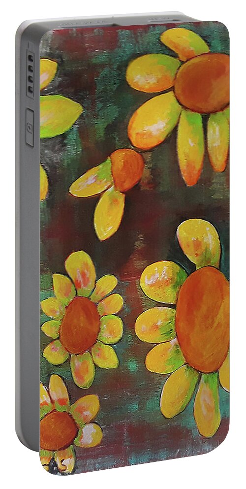 Yellow Portable Battery Charger featuring the painting Yellow Flowers by Gabby Tary