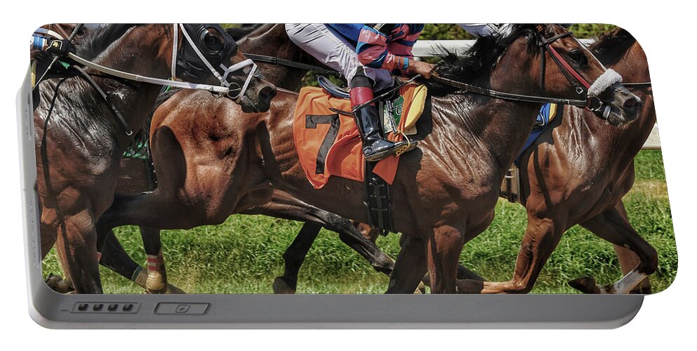 Race Horses Portable Battery Charger featuring the photograph Striving #1 by Jeffrey PERKINS