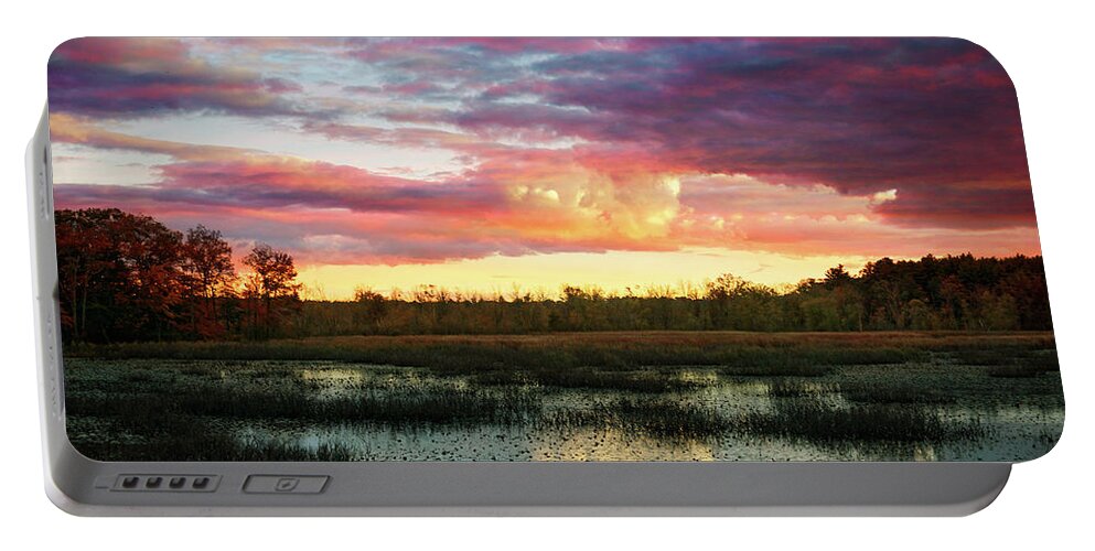 Sunset Portable Battery Charger featuring the digital art Sunset over Ipswich river by Lilia D