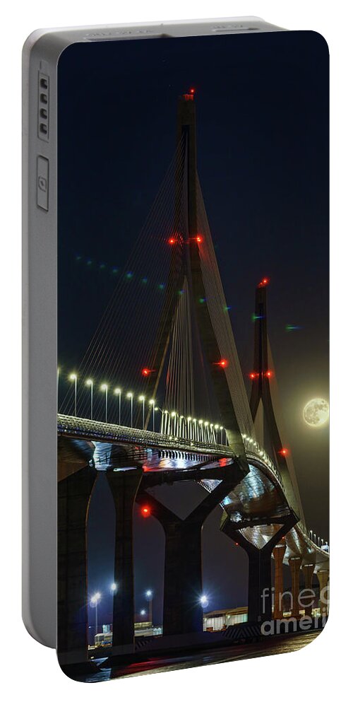 1812 Portable Battery Charger featuring the photograph Supermoon Over 1812 Constitution Bridge Cadiz Spain #1 by Pablo Avanzini