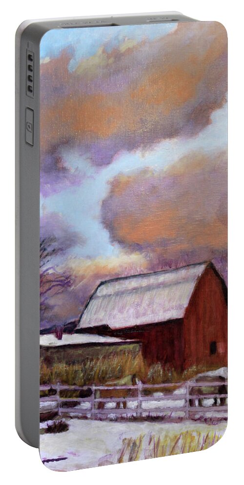Horses Portable Battery Charger featuring the painting Suppertime in Durham #1 by David Zimmerman