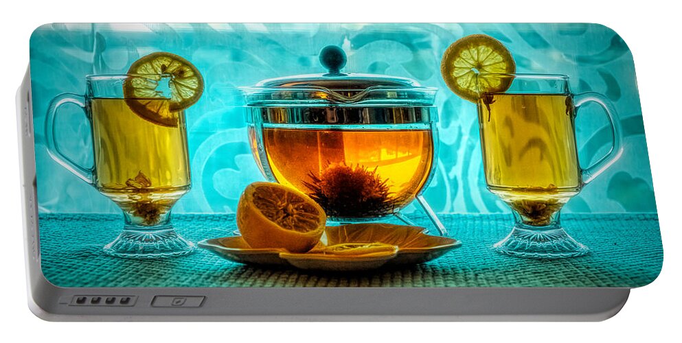 Tea Portable Battery Charger featuring the photograph Tea and lemon #1 by Lilia S