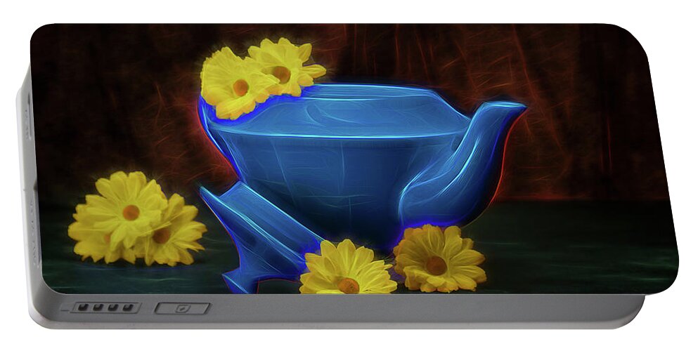 Art Portable Battery Charger featuring the photograph Tea Kettle with Daisies Still Life by Tom Mc Nemar
