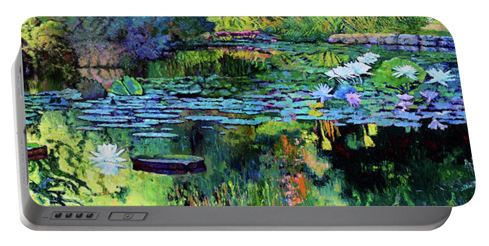 Garden Pond Portable Battery Charger featuring the painting The Abstraction of Beauty #1 by John Lautermilch