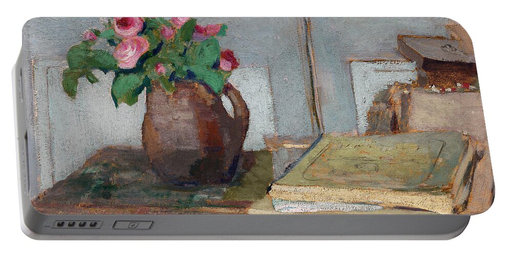 Vuillard Portable Battery Charger featuring the painting The Artist's Paint Box and Moss Roses #1 by Edouard Vuillard