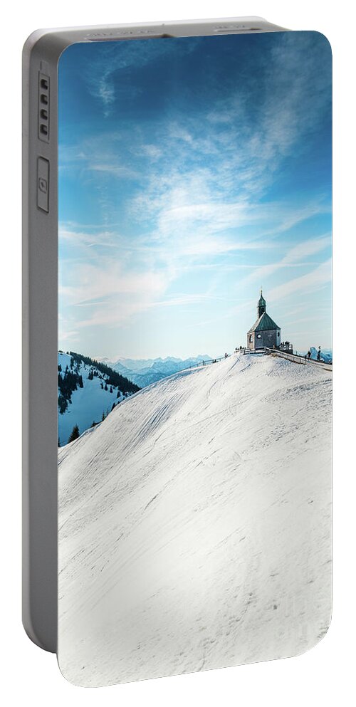 Wallberg Portable Battery Charger featuring the photograph The chapel in the alps #2 by Hannes Cmarits