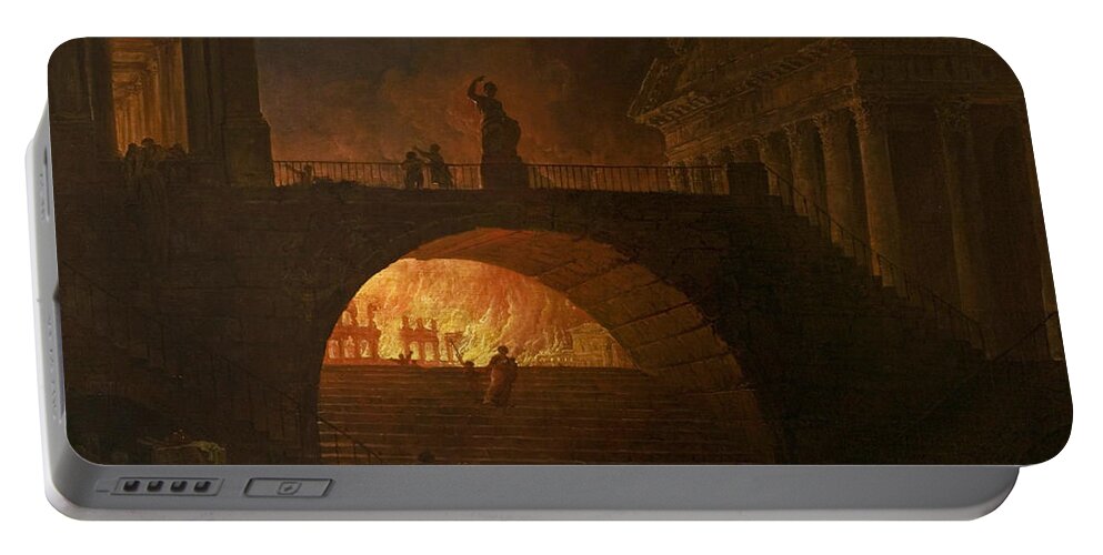Hubert Robert Portable Battery Charger featuring the painting The Fire of Rome by Hubert Robert