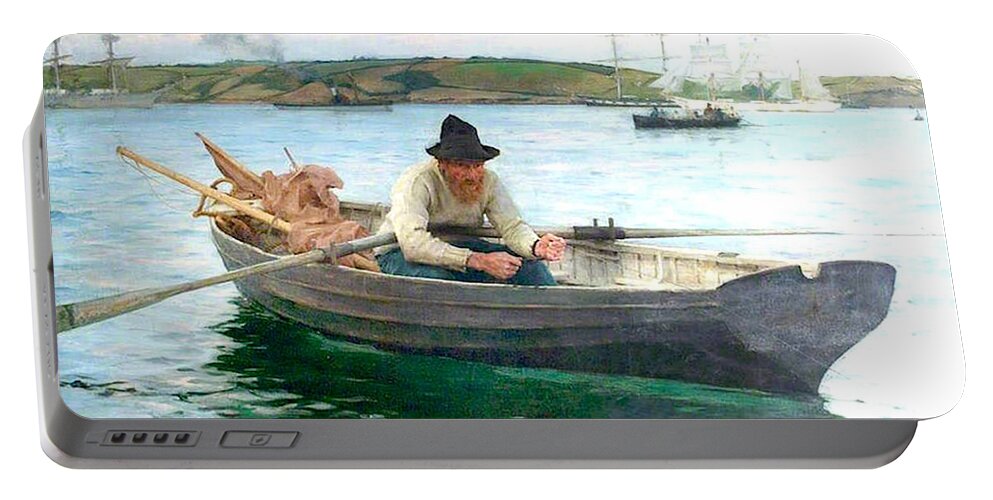 Isherman Portable Battery Charger featuring the painting The Fisherman by Henry Scott Tuke