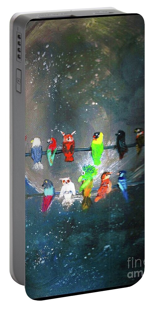 Birds Portable Battery Charger featuring the mixed media The Meeting #1 by Regina DeVal