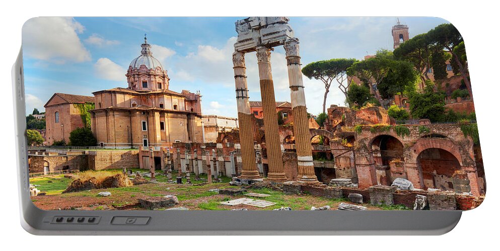 Rome Portable Battery Charger featuring the photograph The Roman Forum, Italian Foro Romano in Rome, Italy #1 by Michal Bednarek