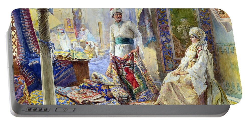 Orient Portable Battery Charger featuring the painting The Rug Merchant #1 by Munir Alawi