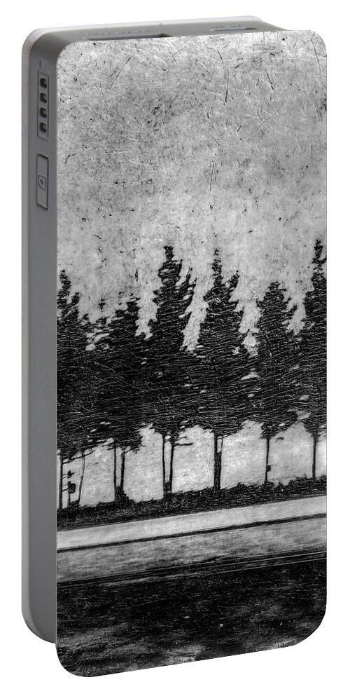 Tree Portable Battery Charger featuring the mixed media Tree Road #1 by Roseanne Jones