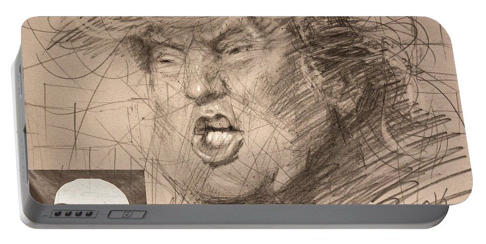 Donald Trump Portable Battery Charger featuring the drawing Trump by Ylli Haruni
