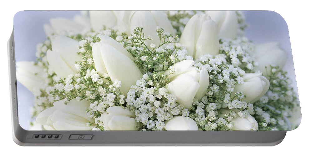 00280854 Portable Battery Charger featuring the photograph Tulips And Babys Breath by Jan Vermeer