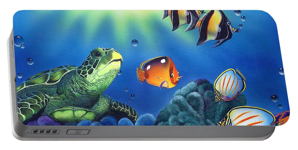 Turtle Portable Battery Charger featuring the painting Turtle Dreams by Angie Hamlin