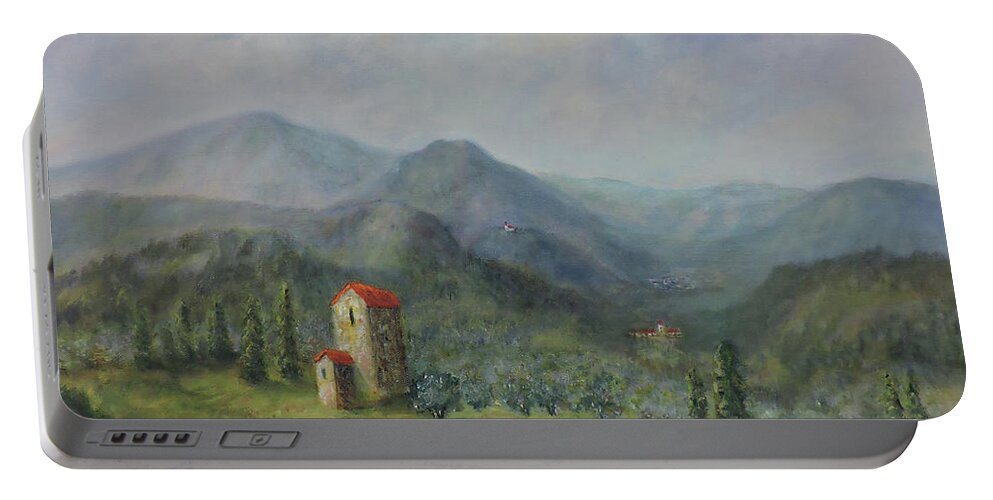 Painting Portable Battery Charger featuring the painting Tuscany Italy Olive Groves #1 by Katalin Luczay
