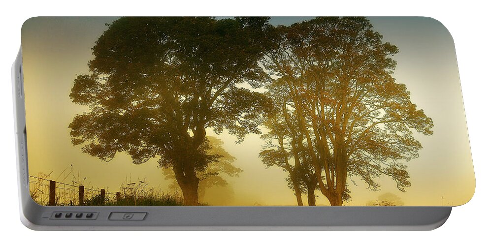 Scotland Portable Battery Charger featuring the photograph Twilight Guardians. Misty Roads of Scotland by Jenny Rainbow