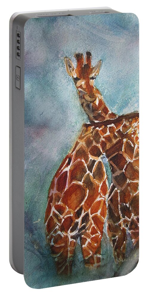 Two Giraffes Portable Battery Charger featuring the painting Two Giraffes by Denice Palanuk Wilson