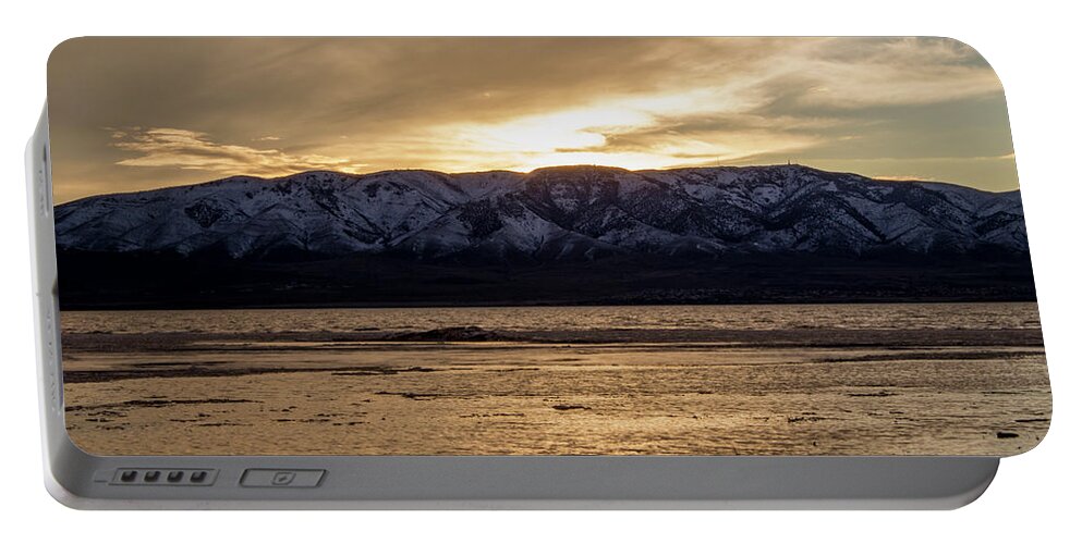 Utah Portable Battery Charger featuring the photograph Utah Lake in February #1 by K Bradley Washburn