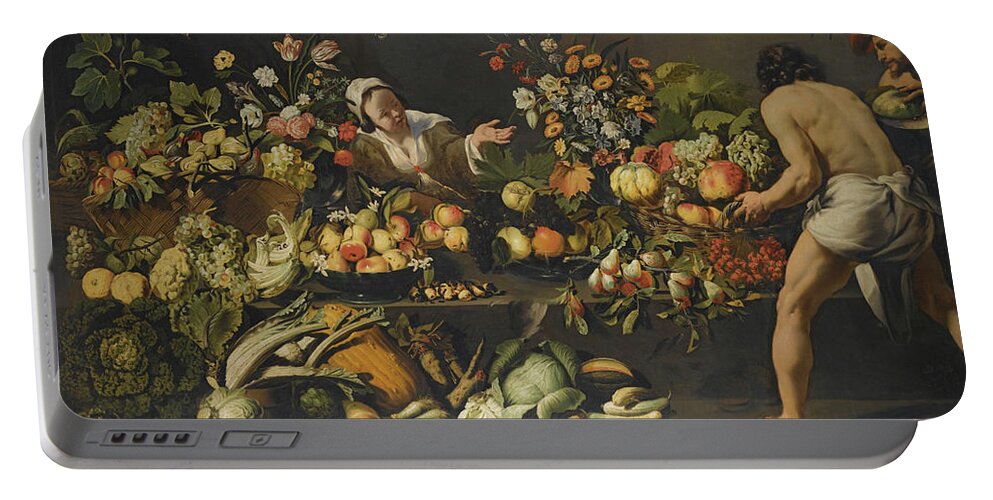 Italo - Flemish School Portable Battery Charger featuring the painting Vegetables And Flowers Arranged by MotionAge Designs