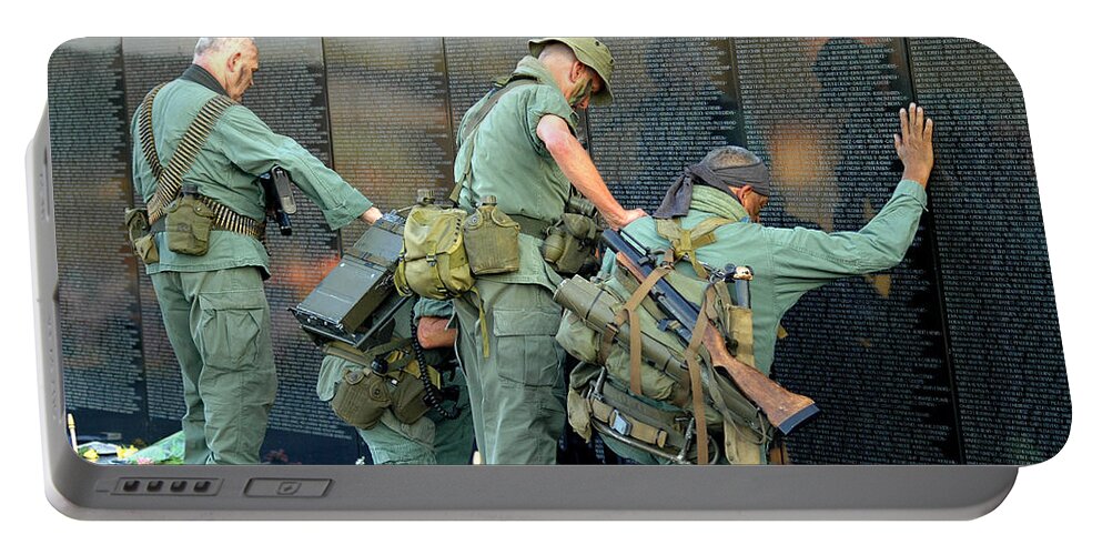 Veterans Portable Battery Charger featuring the photograph Veterans at Vietnam Wall by Carolyn Marshall