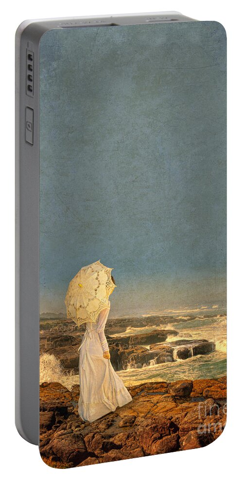 Walking Portable Battery Charger featuring the photograph Victorian Lady by the Sea #1 by Jill Battaglia