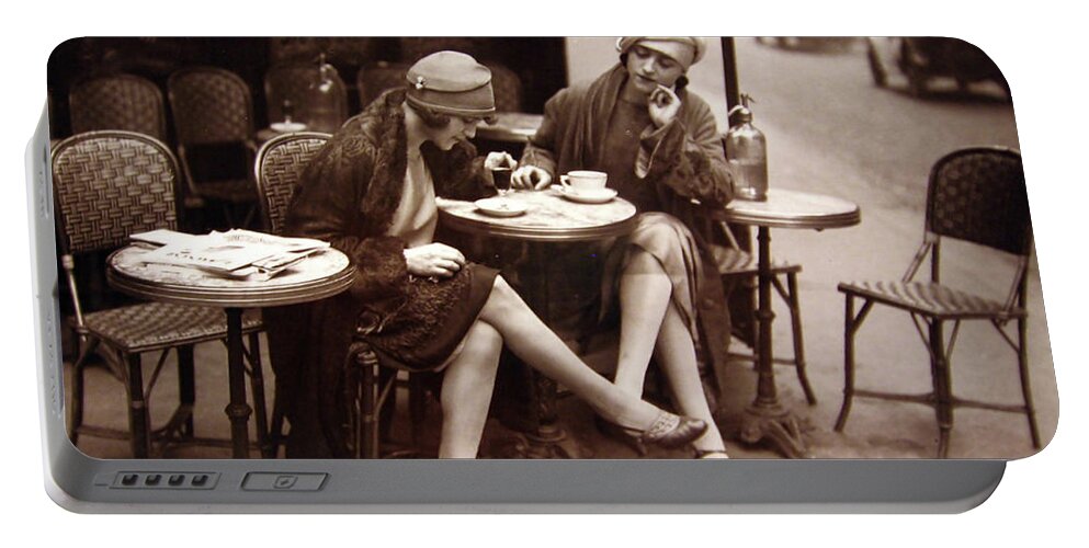 Cafe Portable Battery Charger featuring the photograph Vintage Paris Cafe #2 by Mindy Sommers