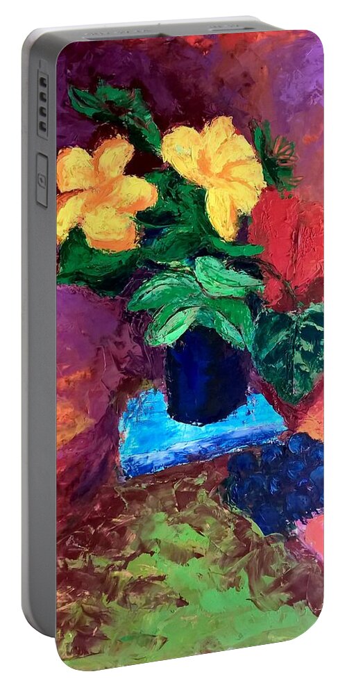 Floral Portable Battery Charger featuring the painting Warm Combination #1 by Nicolas Bouteneff