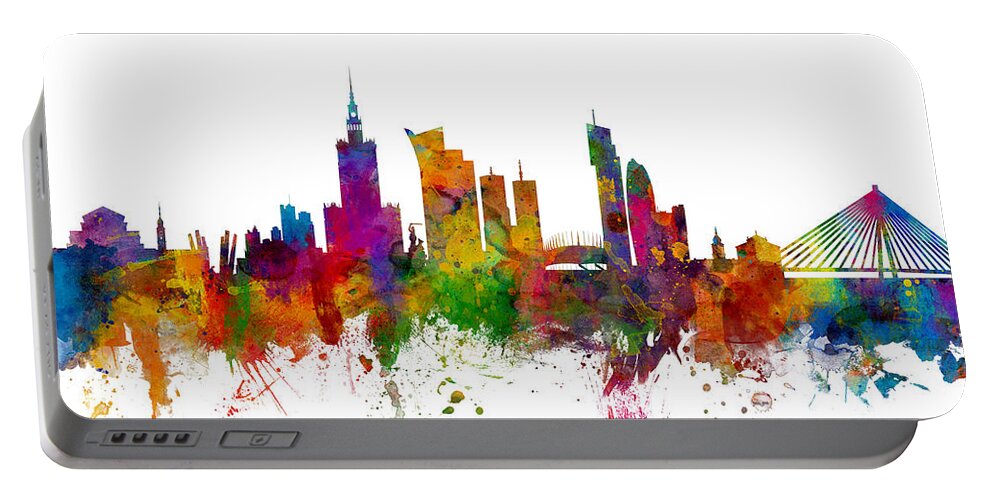 Poland Portable Battery Charger featuring the digital art Warsaw Poland Skyline by Michael Tompsett