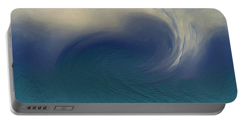 Abstract Wave Blue White Portable Battery Charger featuring the digital art Water and Clouds by Linda Sannuti