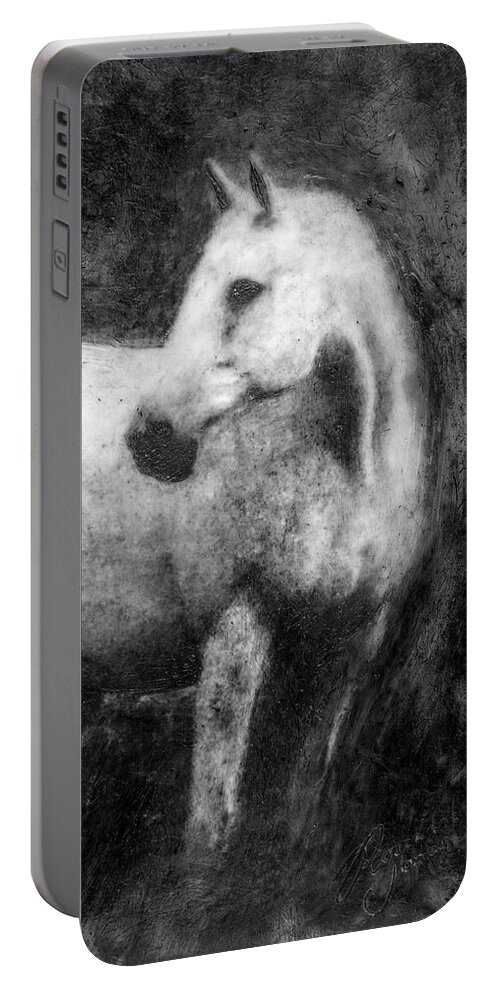 Horse Portable Battery Charger featuring the mixed media White Horse Portrait by Roseanne Jones