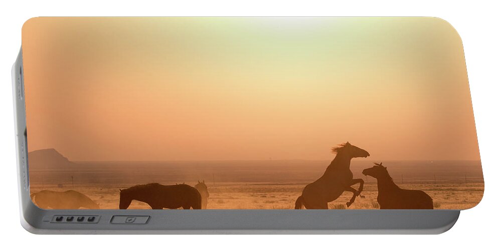 Sunset Portable Battery Charger featuring the photograph Wild Horse Sunset #1 by Wesley Aston