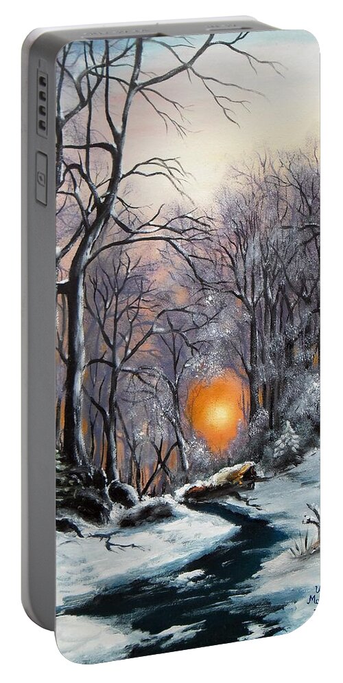 Winter Portable Battery Charger featuring the painting Winter morning #1 by Vesna Martinjak