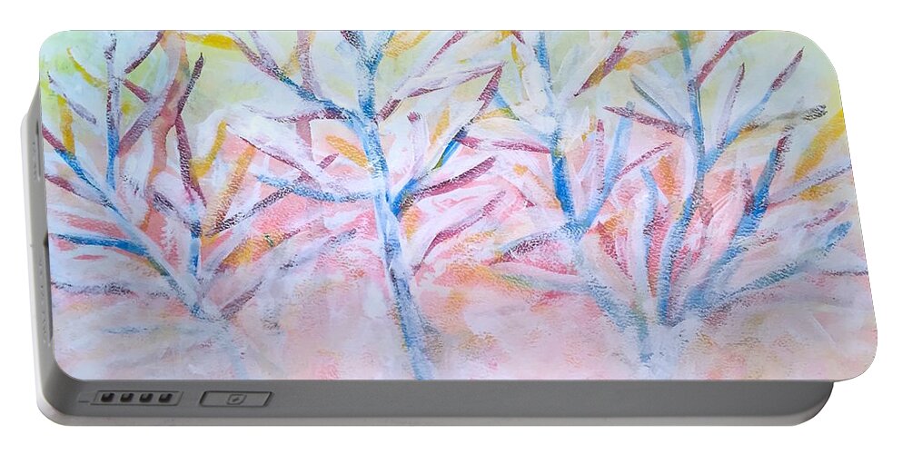 Nature Portable Battery Charger featuring the painting Winter trees by Wonju Hulse