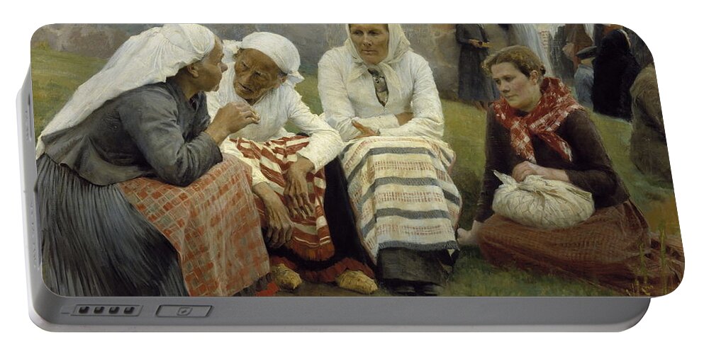 Albert Edelfelt Portable Battery Charger featuring the painting Women Outside the Church at Ruokolahti by MotionAge Designs