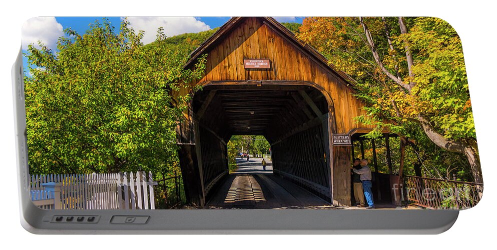 Fall Foliage Portable Battery Charger featuring the photograph Woodstock Middle Bridge #6 by Scenic Vermont Photography
