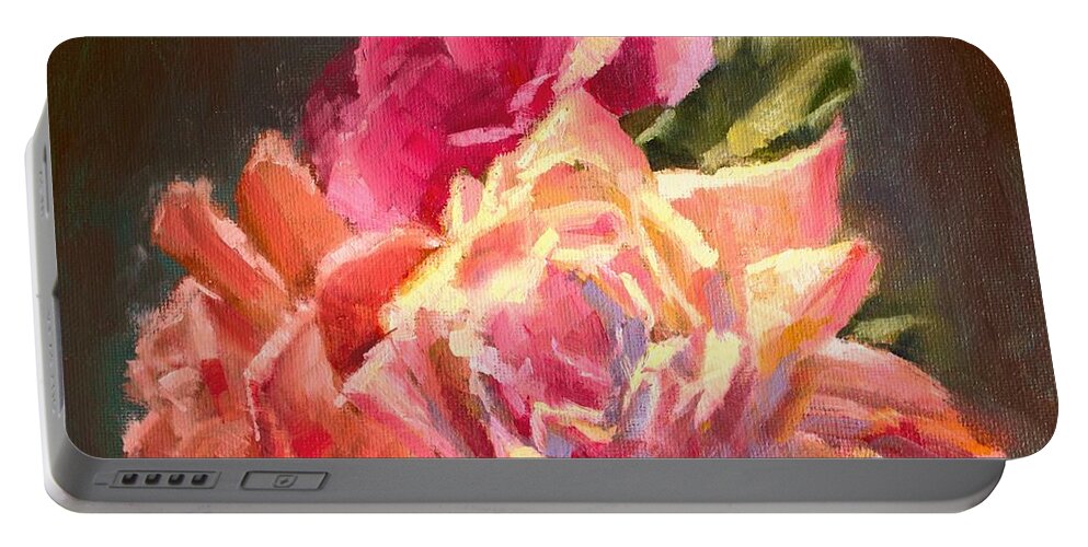 Moonlight Sonata Portable Battery Charger featuring the painting Yellow And Pink Roses #2 by Melissa Herrin
