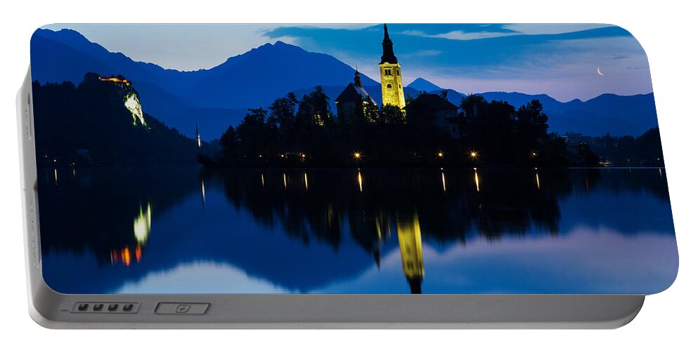 Bled Portable Battery Charger featuring the photograph Dawn breaks over Lake Bled #10 by Ian Middleton