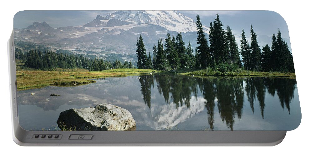 104862h Portable Battery Charger featuring the photograph 104862-H Mt. Rainier Spray Park Reflect by Ed Cooper Photography