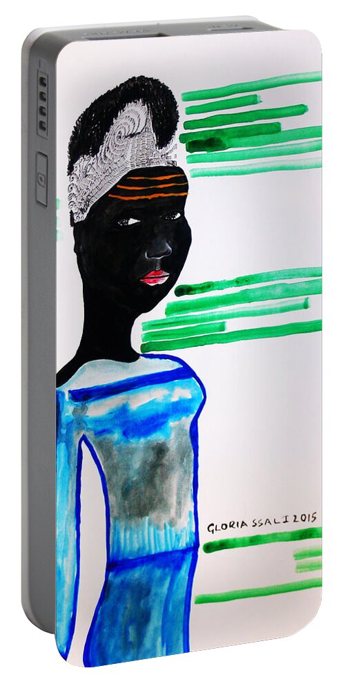 Jesus Portable Battery Charger featuring the painting Nuer Lady - South Sudan #11 by Gloria Ssali