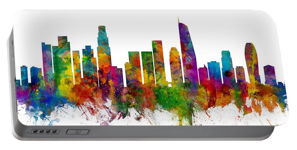 Los Angeles Portable Battery Charger featuring the digital art Los Angeles California Skyline #12 by Michael Tompsett
