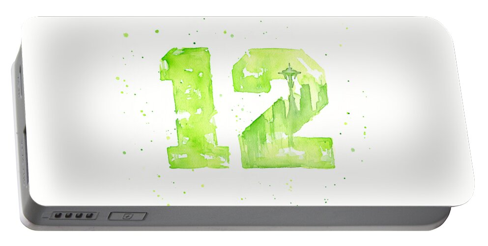 Seahawks Portable Battery Charger featuring the painting 12th Man Seahawks Art GO HAWKS by Olga Shvartsur