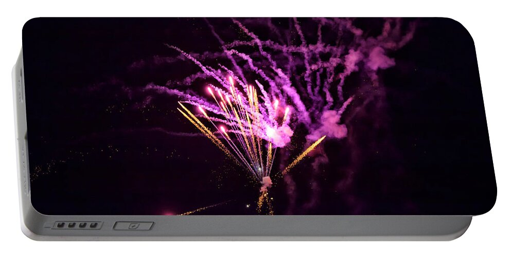 Black Portable Battery Charger featuring the photograph A shining colorful firework #13 by Gina Koch