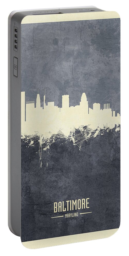 Baltimore Portable Battery Charger featuring the digital art Baltimore Maryland Skyline by Michael Tompsett