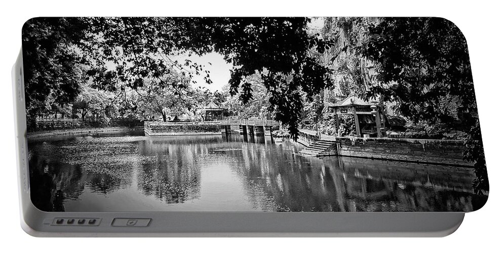 Arttopan Portable Battery Charger featuring the photograph Jingjiang Palace-China Guilin scenery-Black-and-white photograph #13 by Artto Pan